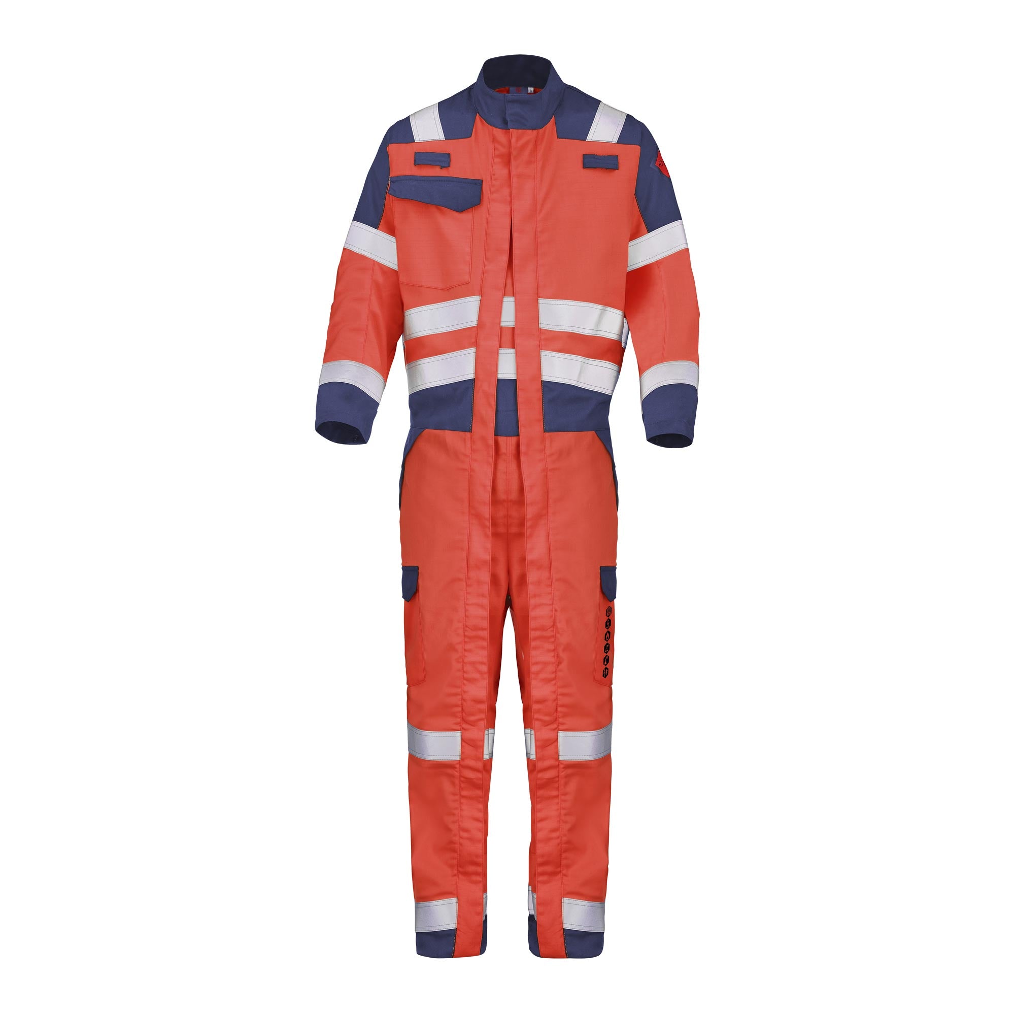 Combinaison 2 zip CONDOR Rouge Fluo / Bleu Marine Multirisques de la marque Cepovett Safety - Photo face