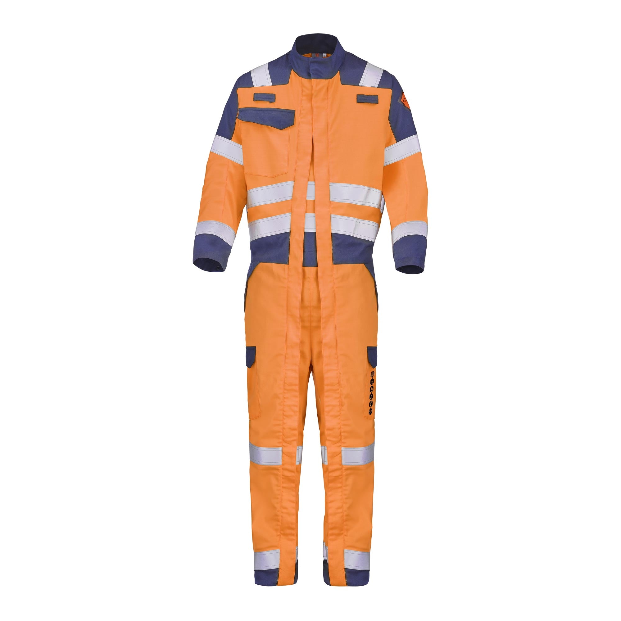 Combinaison 2 zip CONDOR Orange Fluo / Bleu Marine Multirisques de la marque Cepovett Safety - Photo face