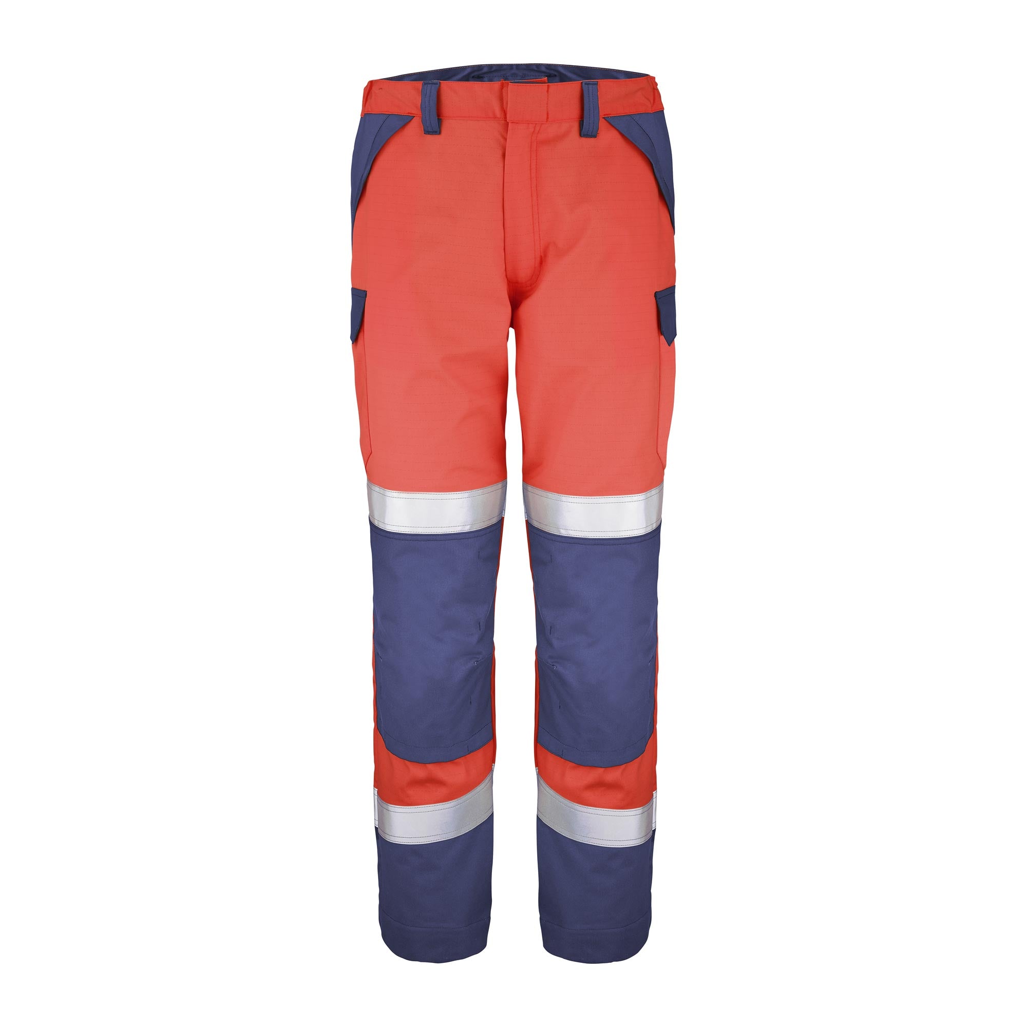 Pantalon ESCORIAL Rouge Fluo / Bleu Marine Multirisques de la marque Cepovett Safety - Photo face