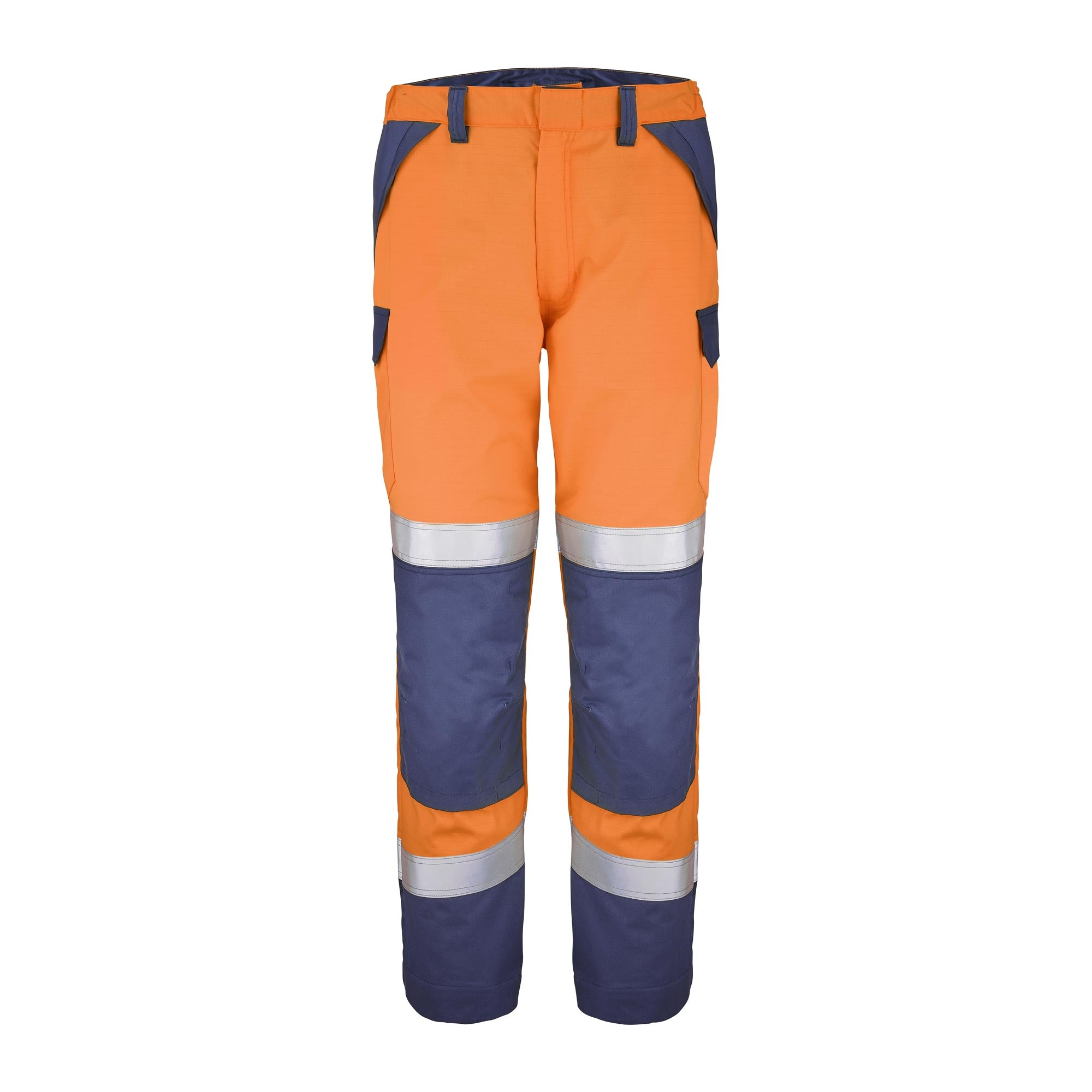Pantalon ESCORIAL Orange Fluo / Bleu Marine Multirisques de la marque Cepovett Safety - Photo face