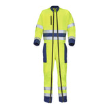 Combinaison 2 zip FLUO BASE XP Jaune Fluo / Bleu Marine Haute Visibilité de la marque Cepovett Safety - Photo face