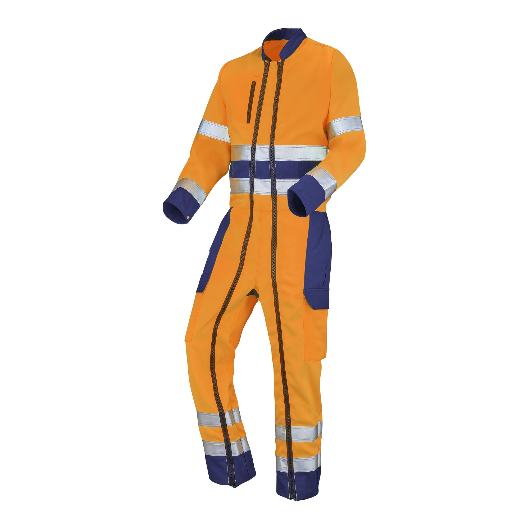 Combinaison 2 zip FLUO BASE XP Orange Fluo / Bleu Marine Haute Visibilité de la marque Cepovett Safety - Photo 3/4