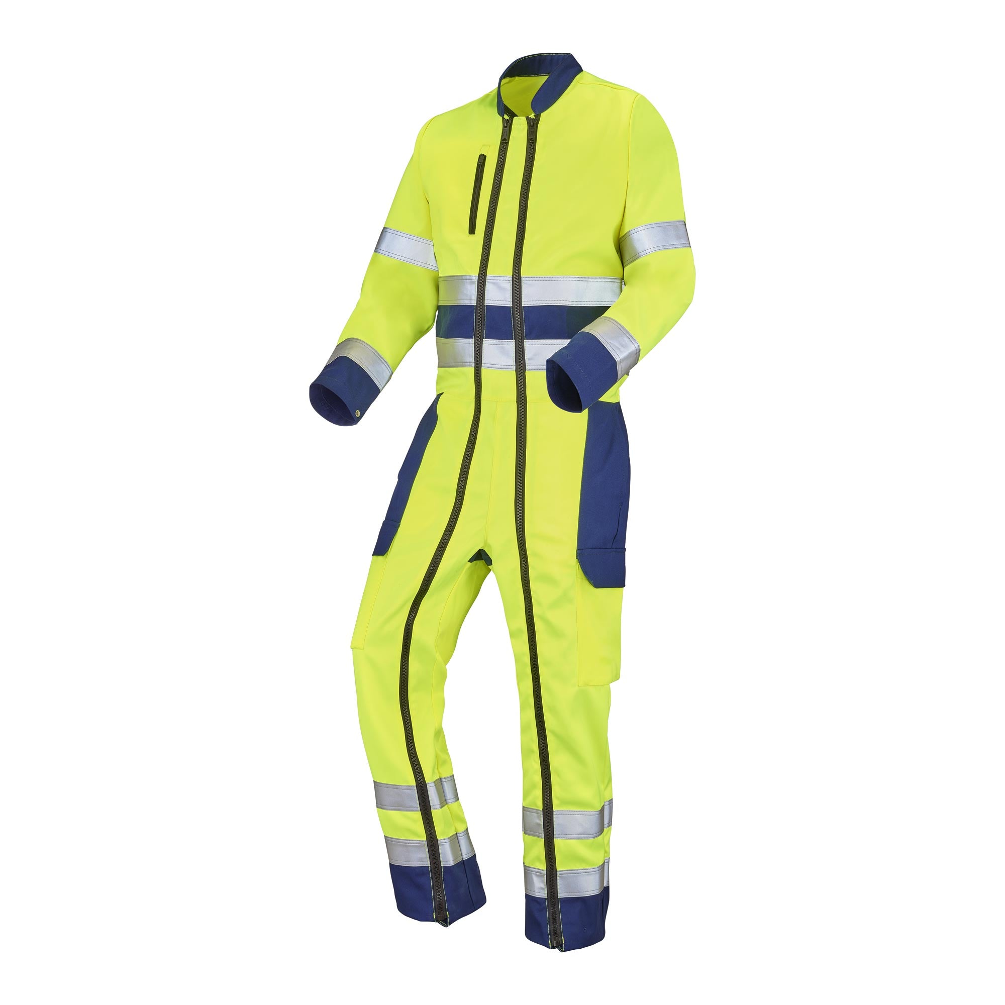 Combinaison 2 zip FLUO BASE XP Jaune Fluo / Bleu Marine Haute Visibilité de la marque Cepovett Safety - Photo 3/4
