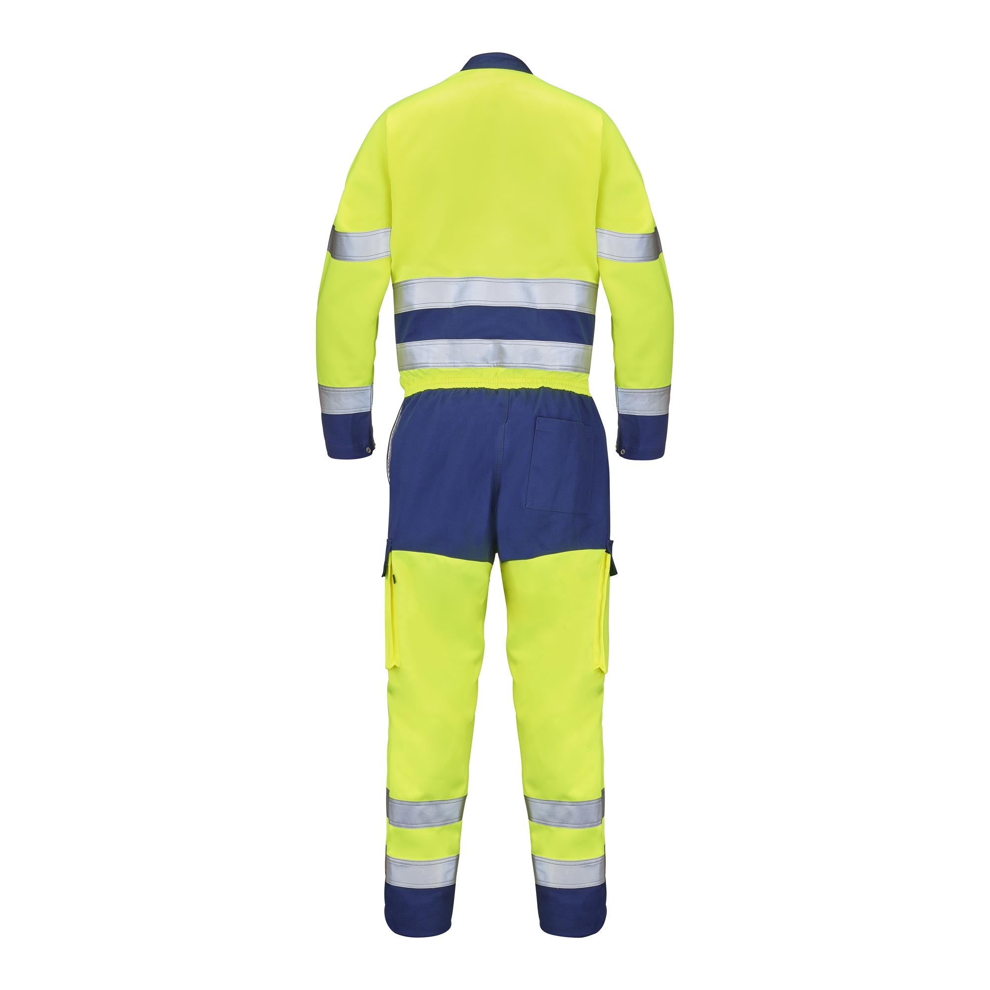 Combinaison 2 zip FLUO BASE XP Jaune Fluo / Bleu Marine Haute Visibilité de la marque Cepovett Safety - Photo dos