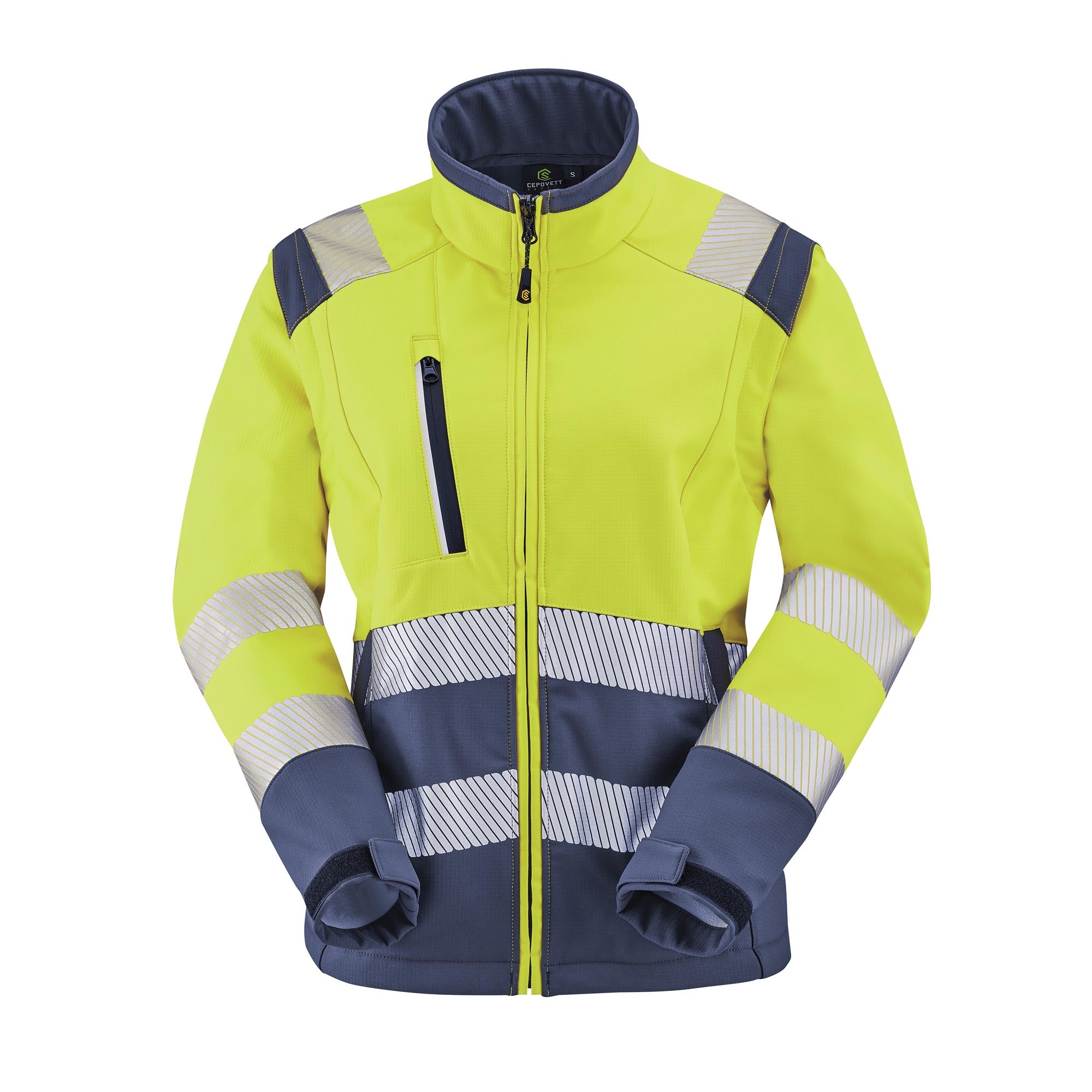 Softshell TIAN Jaune Fluo / Bleu Marine Haute Visibilité de la marque Cepovett Safety - Photo face