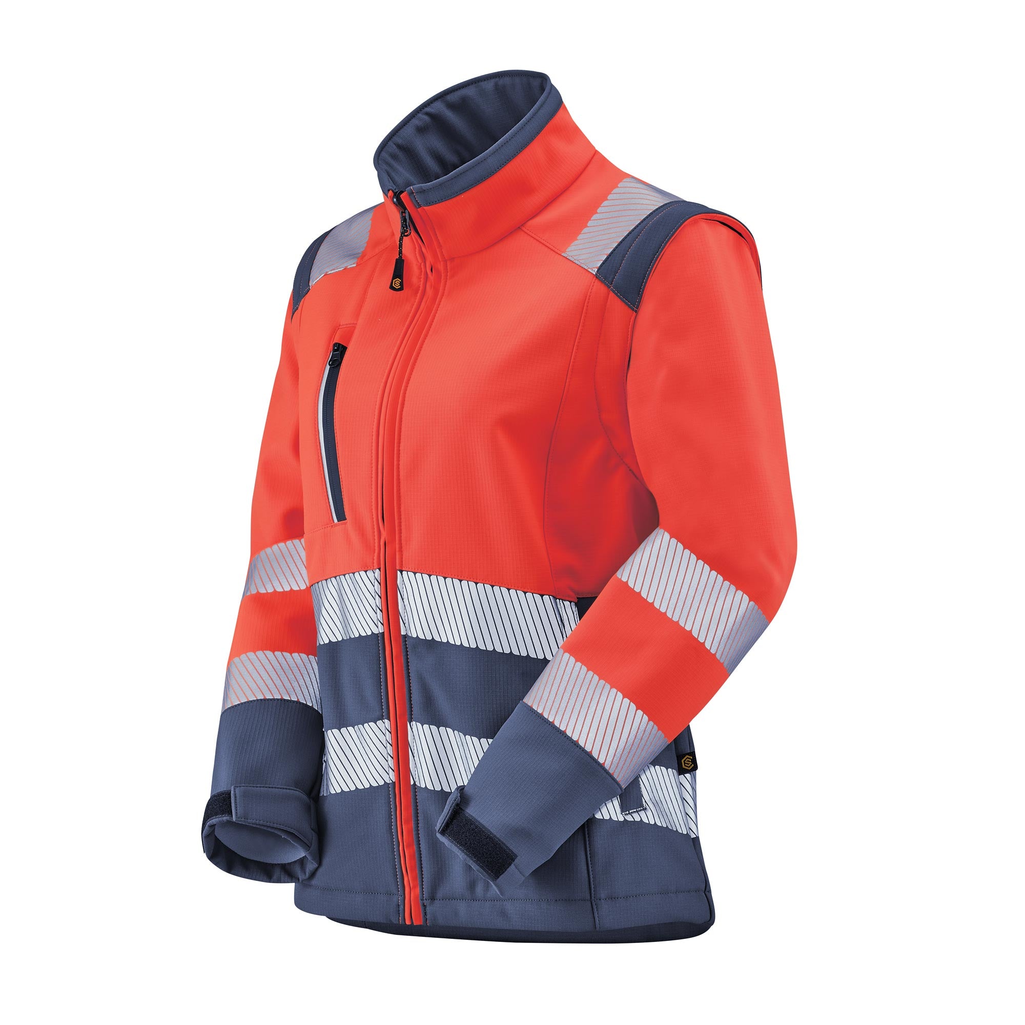 Softshell TIAN Rouge Fluo / Navy Haute Visibilité de la marque Cepovett Safety - Photo 3/4