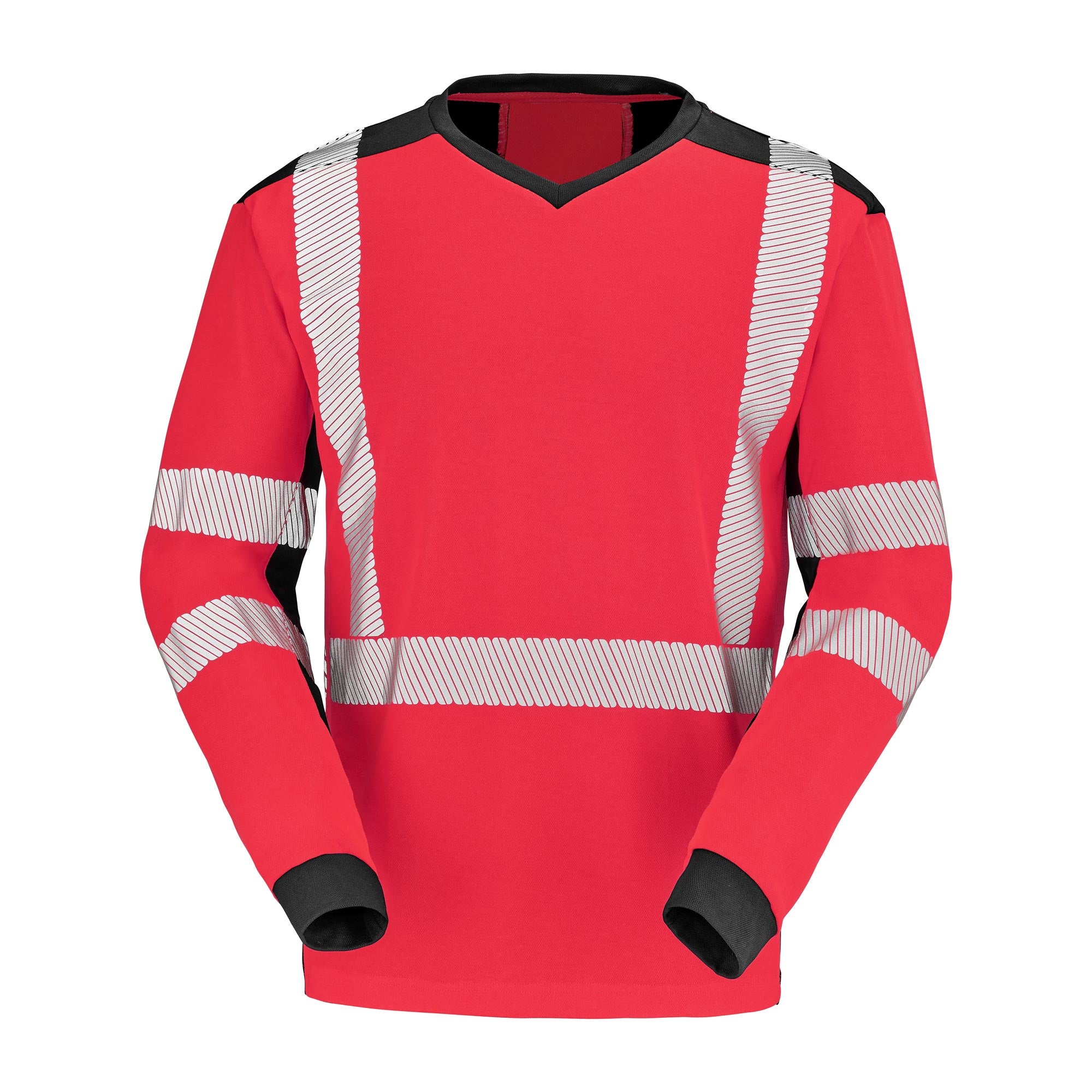 Tee-shirt BARANNI Rouge Fluo / Noir Haute Visibilité de la marque Cepovett Safety - Photo face