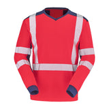 Tee-shirt BARANNI Rouge Fluo / Bleu Marine Haute Visibilité de la marque Cepovett Safety - Photo face