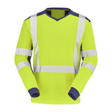 Tee-shirt BARANNI Jaune Fluo / Bleu Marine Haute Visibilité de la marque Cepovett Safety - Photo face