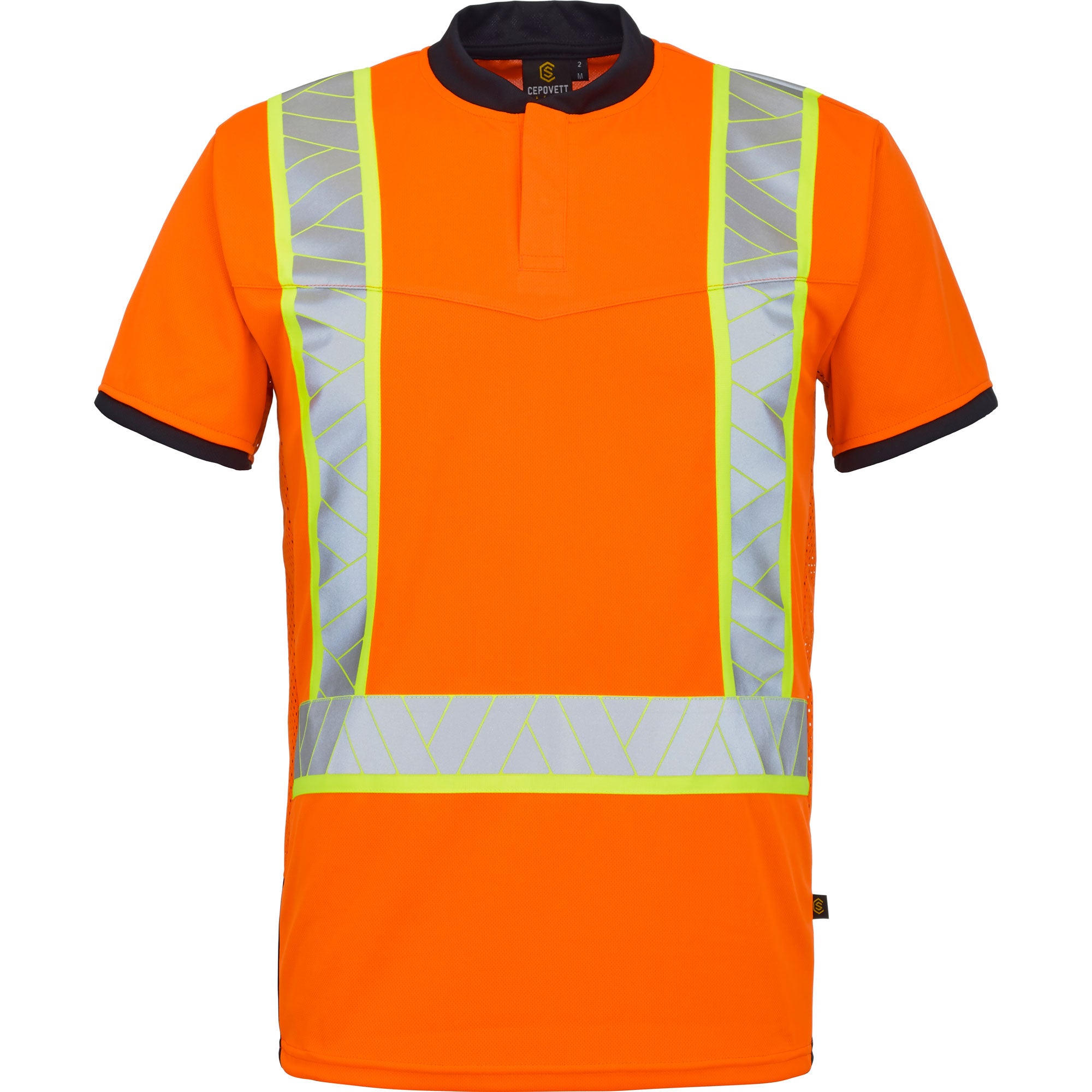 Polo CRIOS Orange Fluo / Noir Haute Visibilité de la marque Cepovett Safety - Photo face