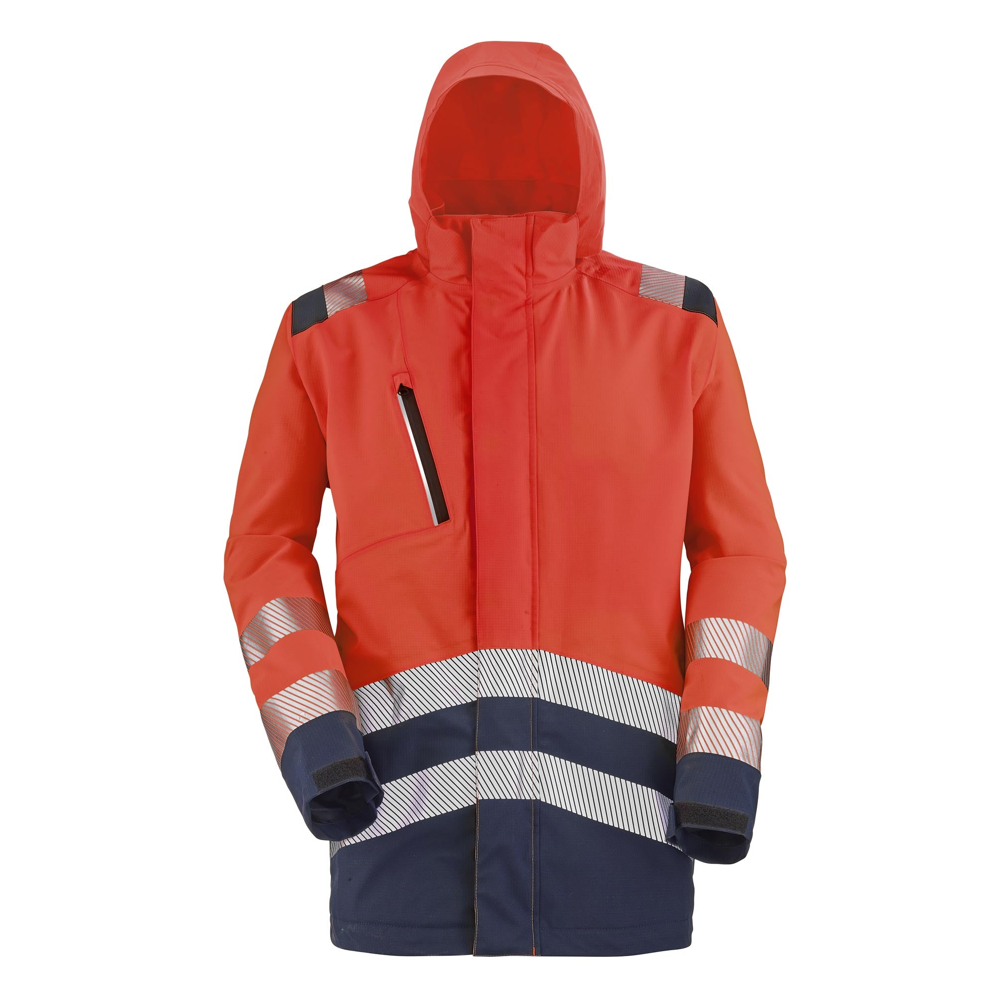 Parka coque ERWIN Rouge Fluo / Navy Haute Visibilité de la marque Cepovett Safety - Photo face
