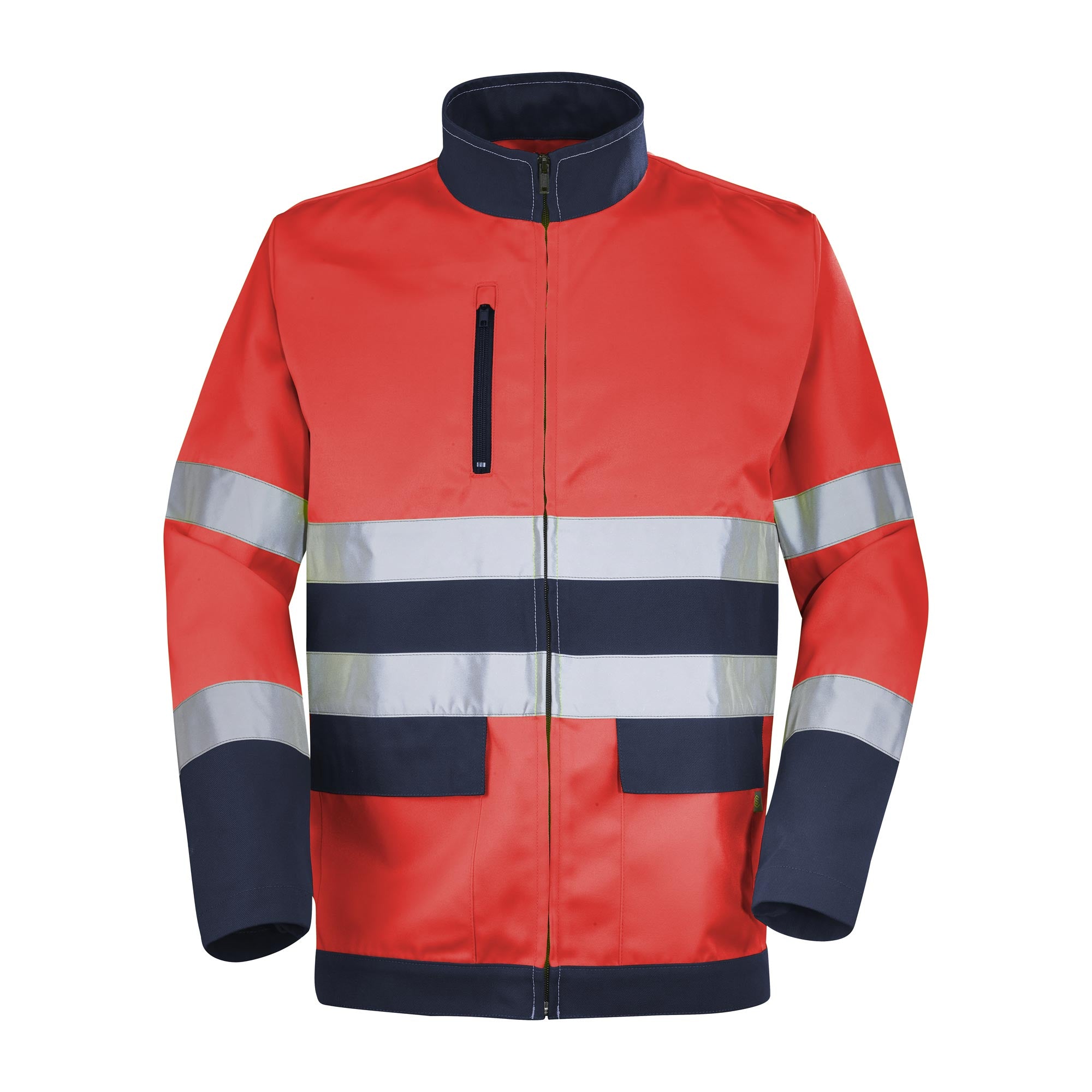 Blouson FLUO BASE XP Rouge Fluo / Dark Blue Haute Visibilité de la marque Cepovett Safety - Photo face
