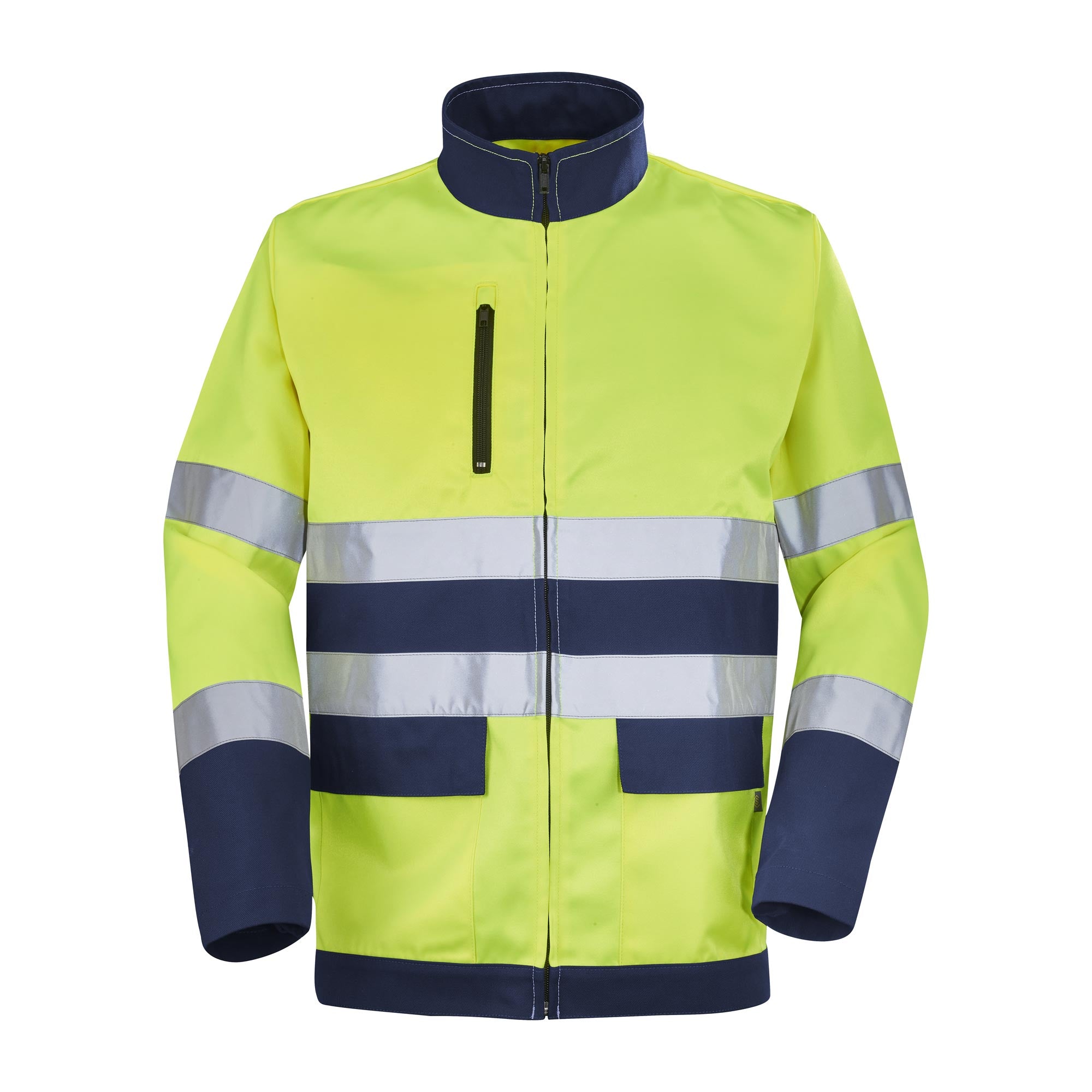 Blouson FLUO BASE XP Jaune Fluo / Bleu Marine Haute Visibilité de la marque Cepovett Safety - Photo face