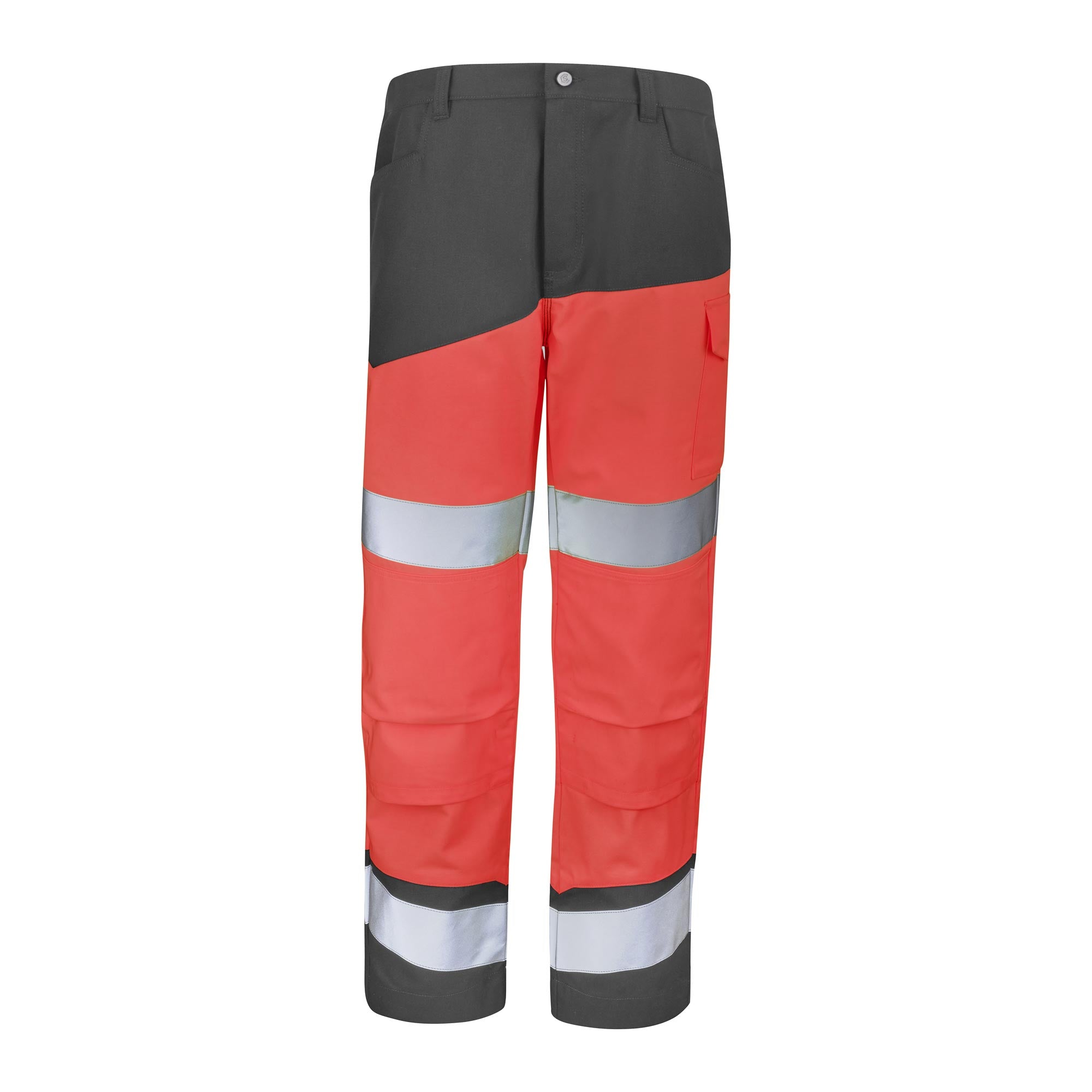 Pantalon poches genoux FLUO SAFE XP Rouge Fluo / Gris Convoy Haute Visibilité de la marque Cepovett Safety - Photo face