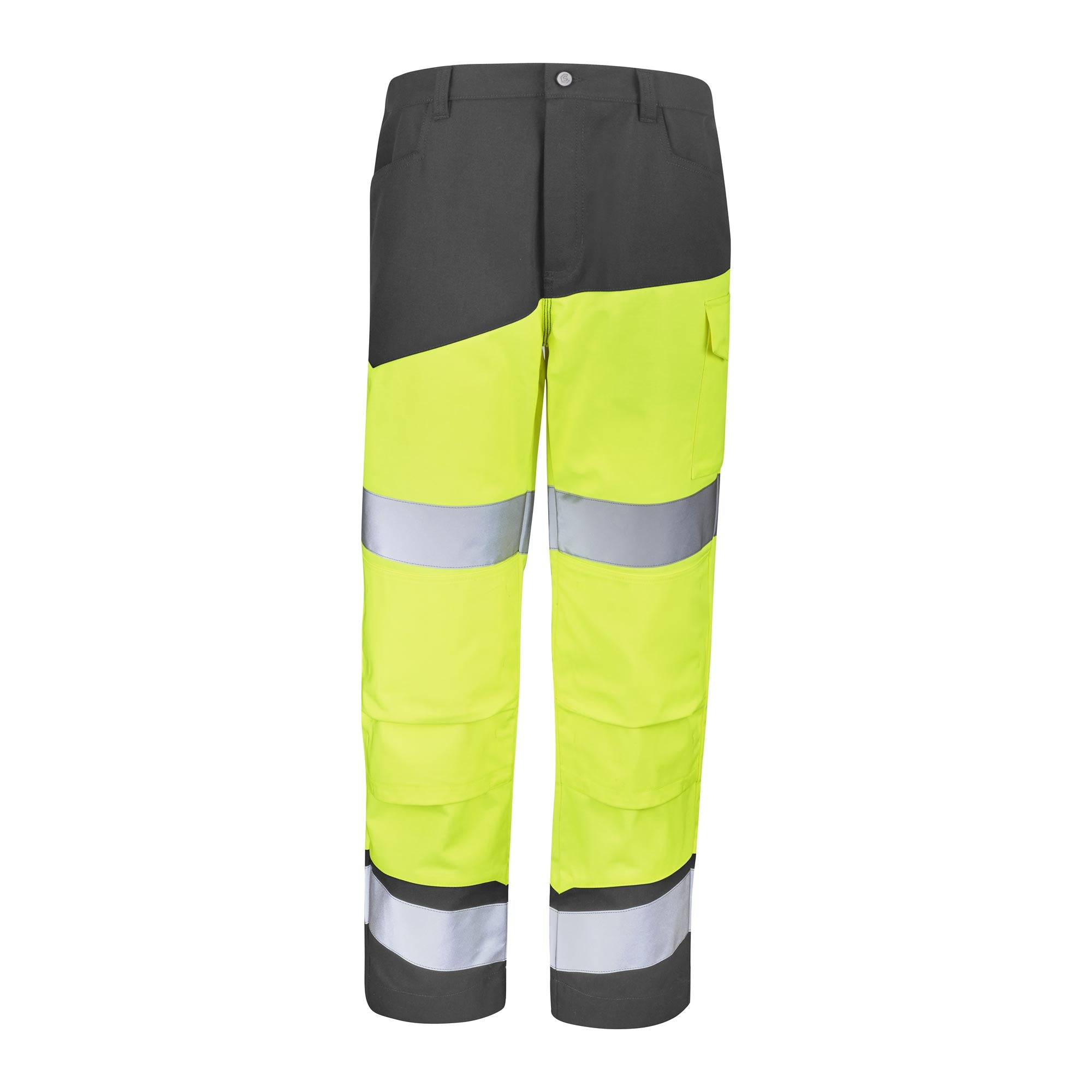 Pantalon poches genoux FLUO SAFE XP Jaune Fluo / Gris Convoy Haute Visibilité de la marque Cepovett Safety - Photo face