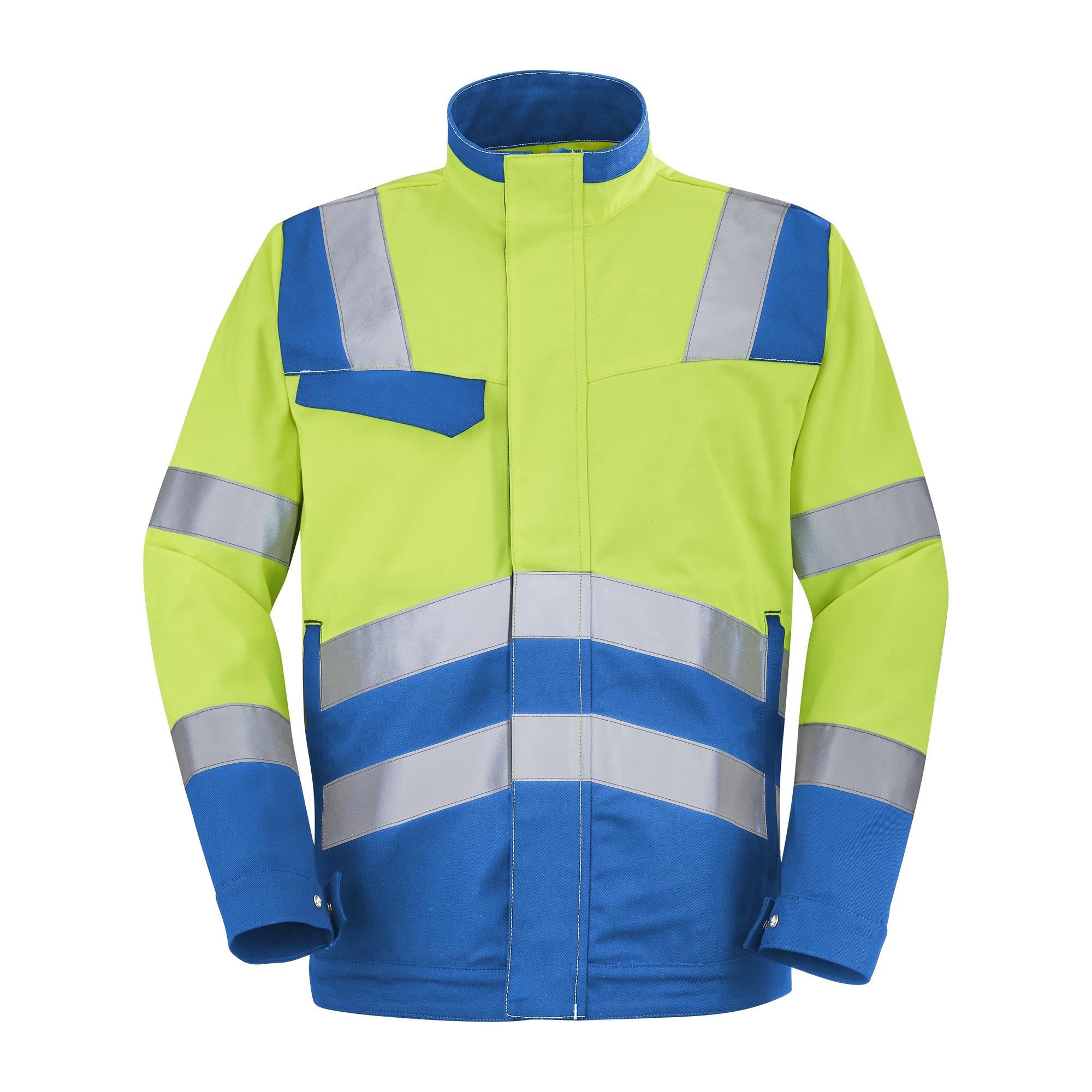 Blouson FLUO SAFE XP Jaune Fluo / Bleu Azur Haute Visibilité de la marque Cepovett Safety - Photo face