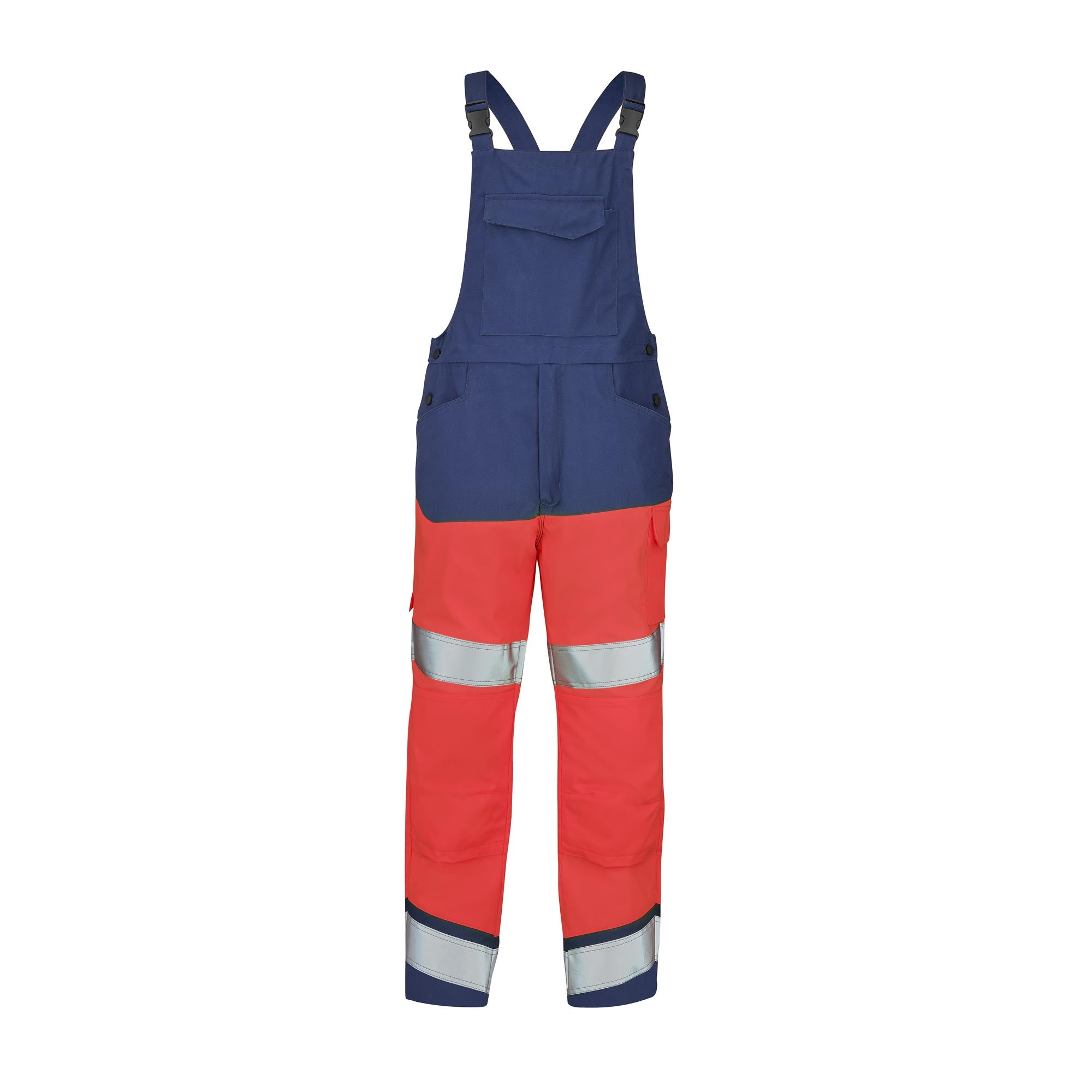 Cotte à bretelles FLUO SAFE XP Rouge Fluo / Bleu Marine Haute Visibilité de la marque Cepovett Safety - Photo face