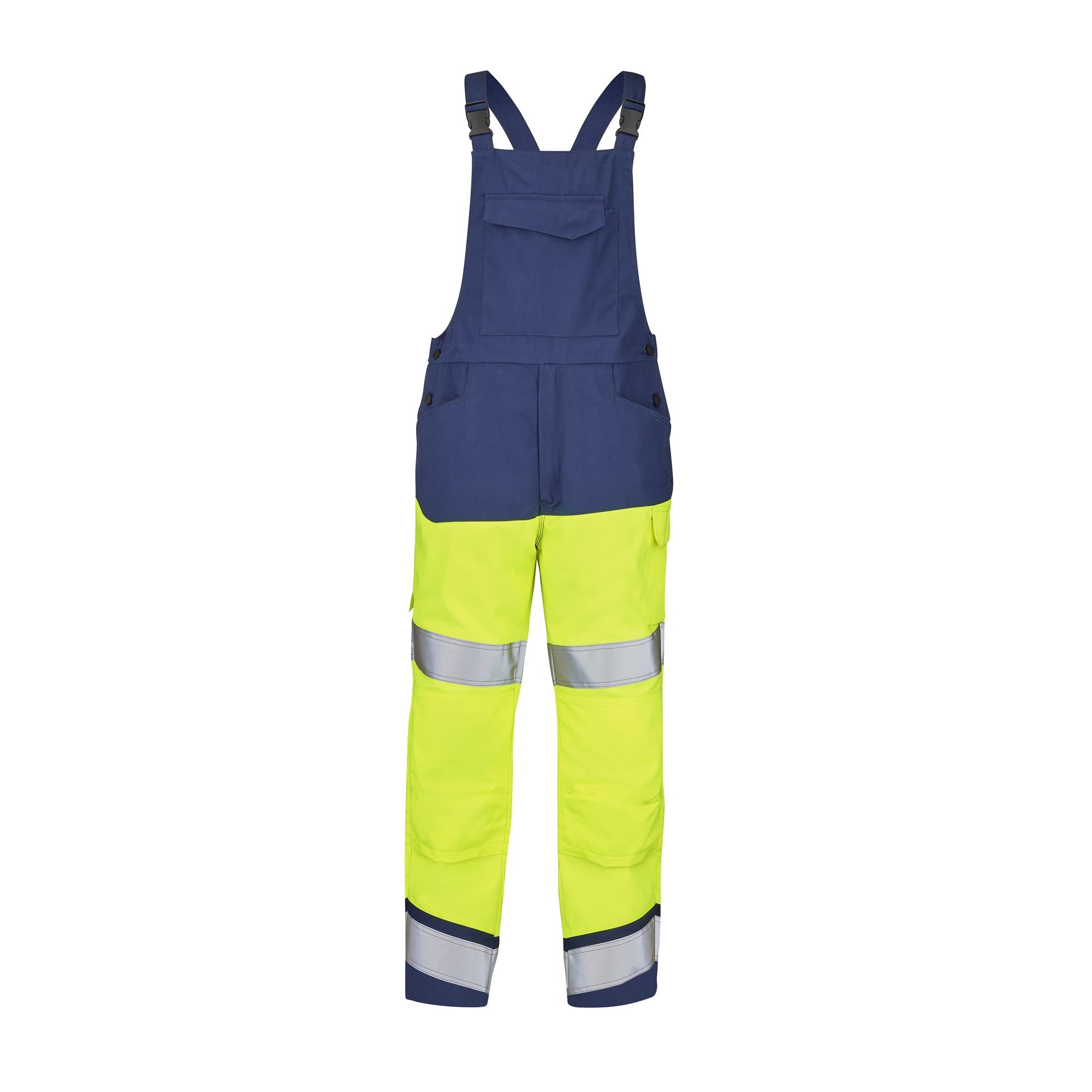 Cotte à bretelles FLUO SAFE XP Jaune Fluo / Bleu Marine Haute Visibilité de la marque Cepovett Safety - Photo face