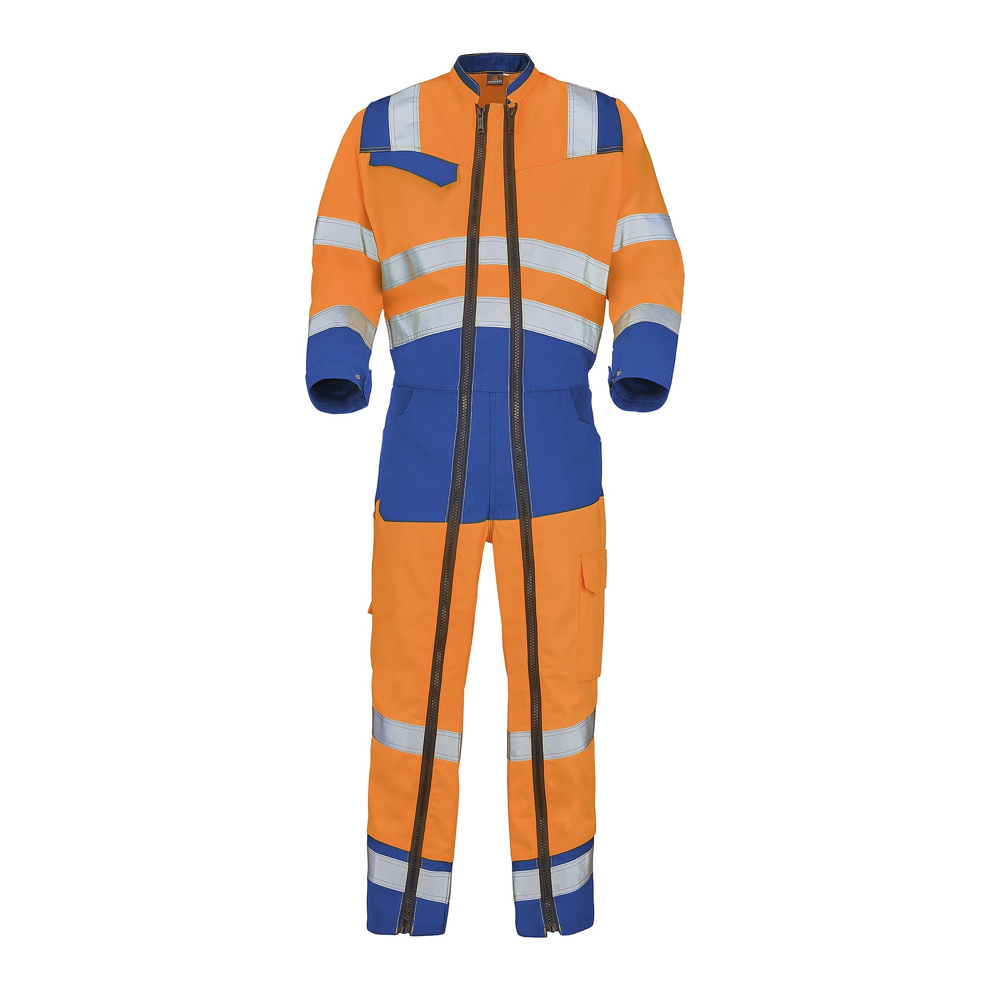 Combinaison 2 zip FLUO SAFE XP Orange Fluo / Bleu Bugatti Haute Visibilité de la marque Cepovett Safety - Photo face