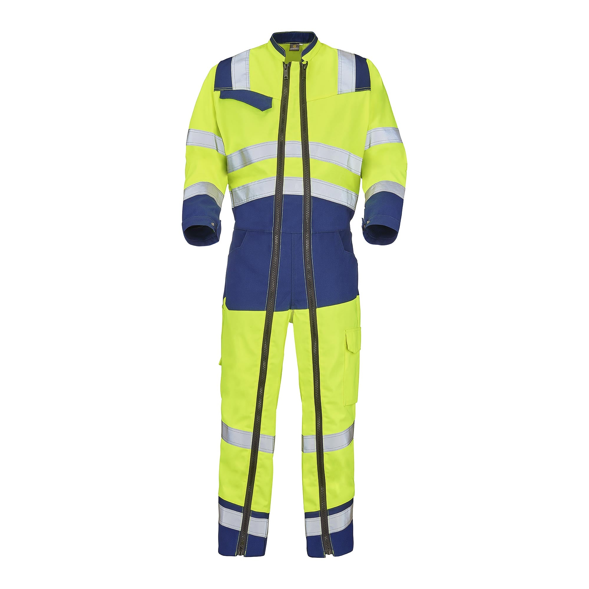 Combinaison 2 zip FLUO SAFE XP Jaune Fluo / Bleu Marine Haute Visibilité de la marque Cepovett Safety - Photo face