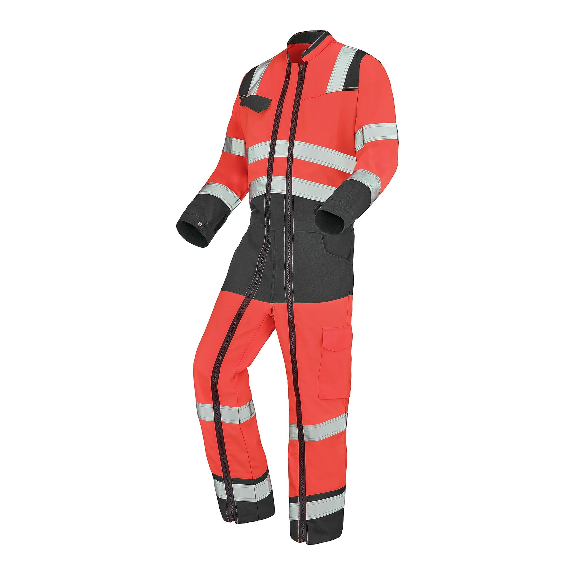 Combinaison 2 zip FLUO SAFE XP Rouge Fluo / Gris Convoy Haute Visibilité de la marque Cepovett Safety - Photo 3/4