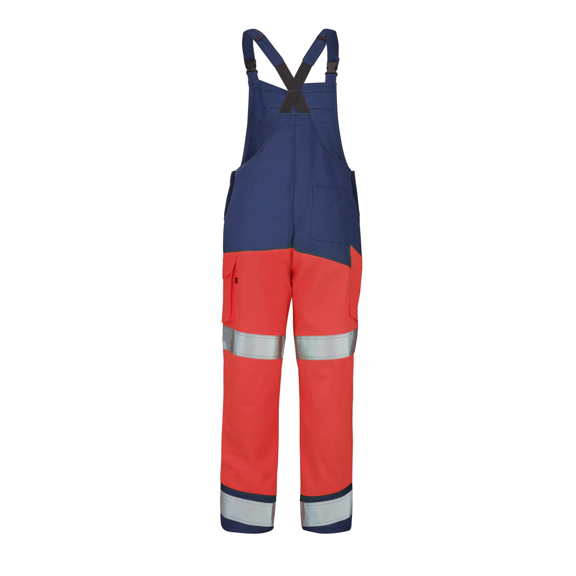 Cotte à bretelles FLUO SAFE XP Rouge Fluo / Bleu Marine Haute Visibilité de la marque Cepovett Safety - Photo dos