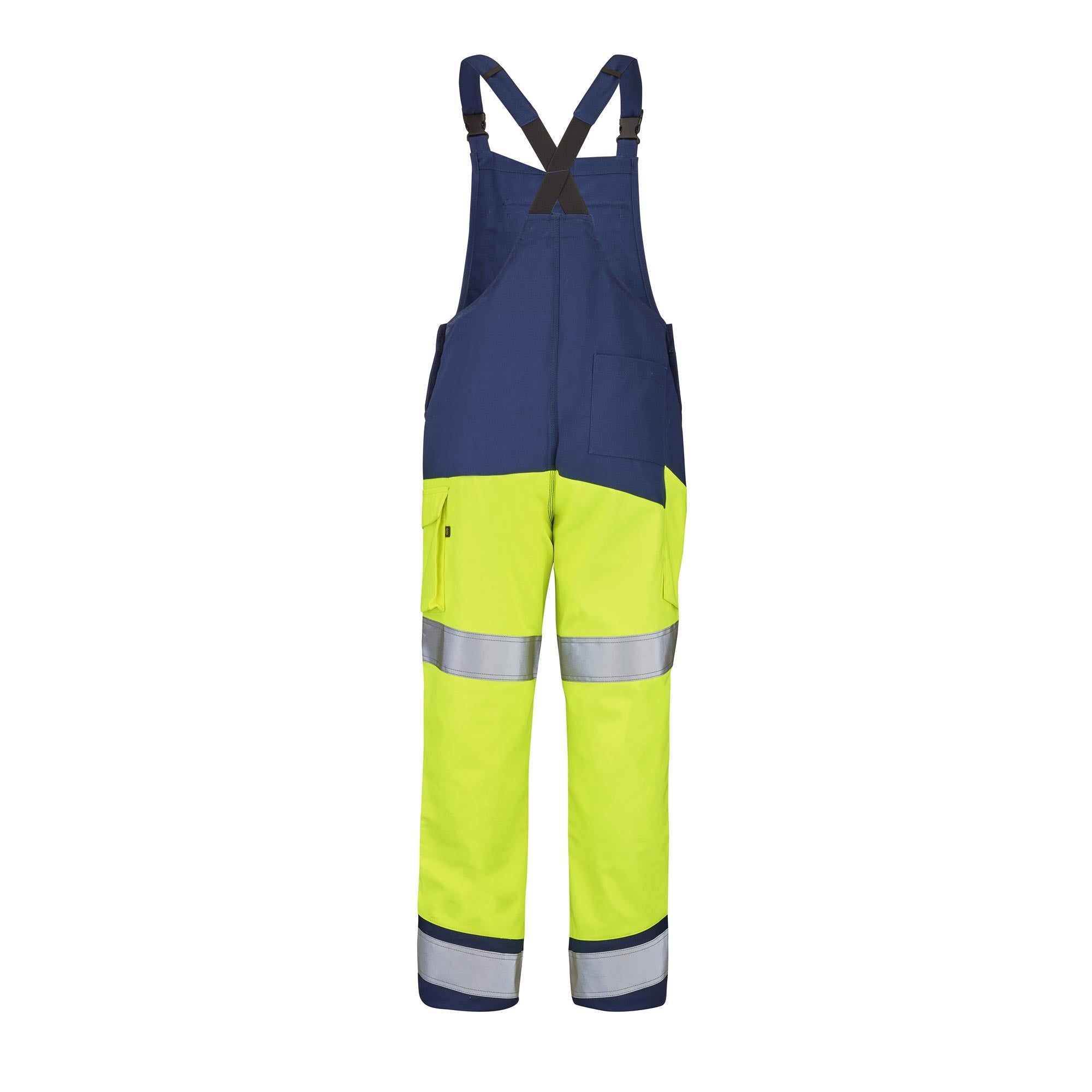 Cotte à bretelles FLUO SAFE XP Jaune Fluo / Bleu Marine Haute Visibilité de la marque Cepovett Safety - Photo dos