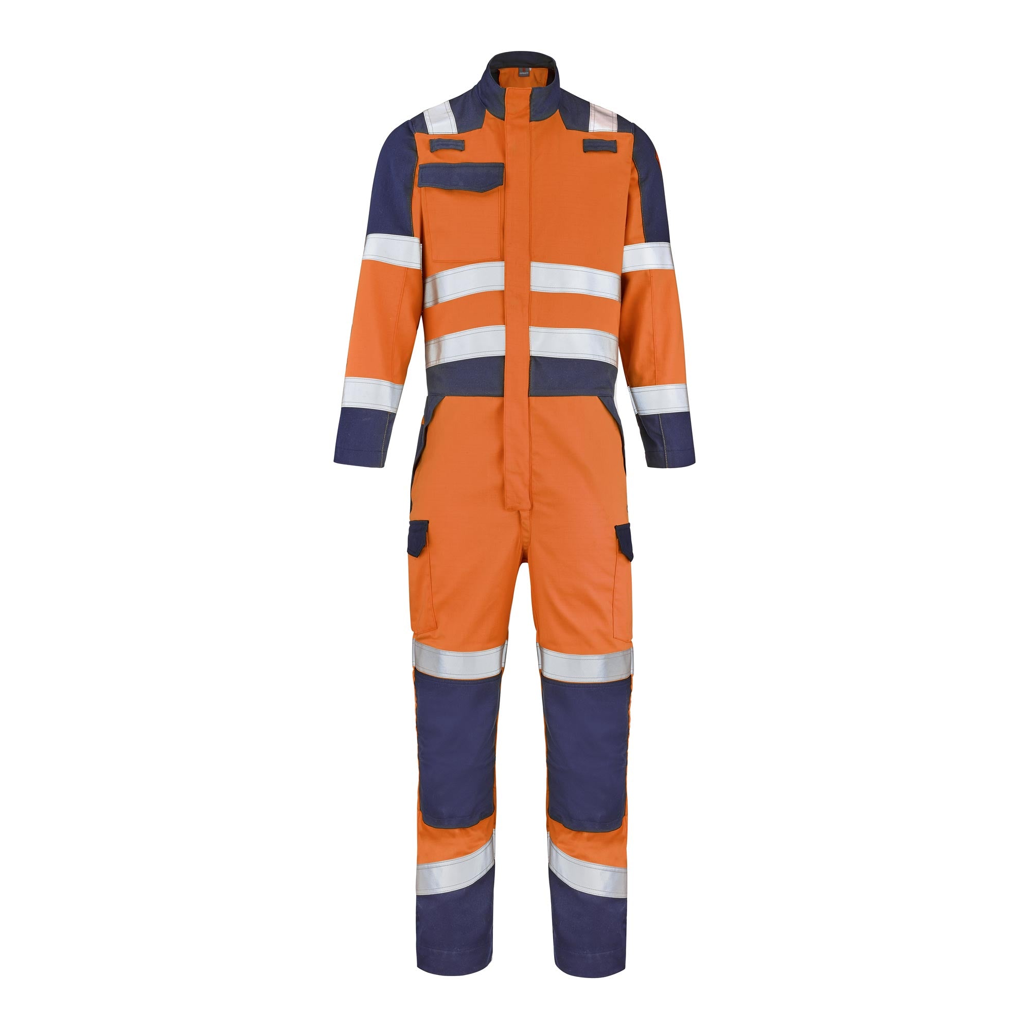 Combinaison 1 zip GALAN Orange Fluo / Bleu Marine Multirisques de la marque Cepovett Safety - Photo face