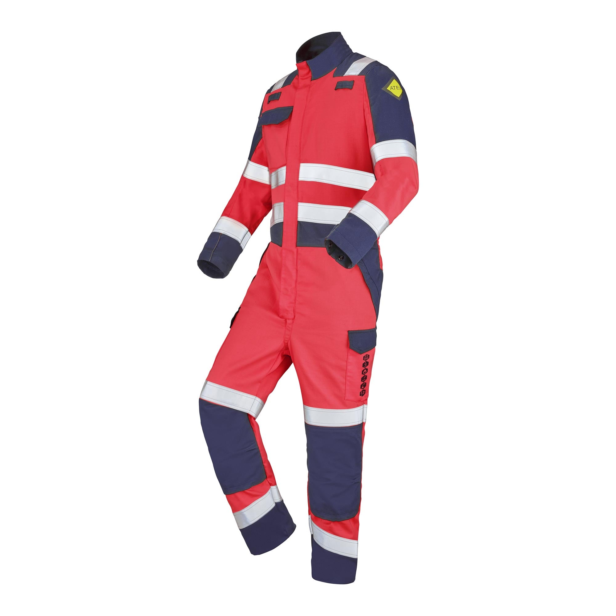 Combinaison 1 zip GALAN Rouge Fluo / Bleu Marine Multirisques de la marque Cepovett Safety - Photo 3/4