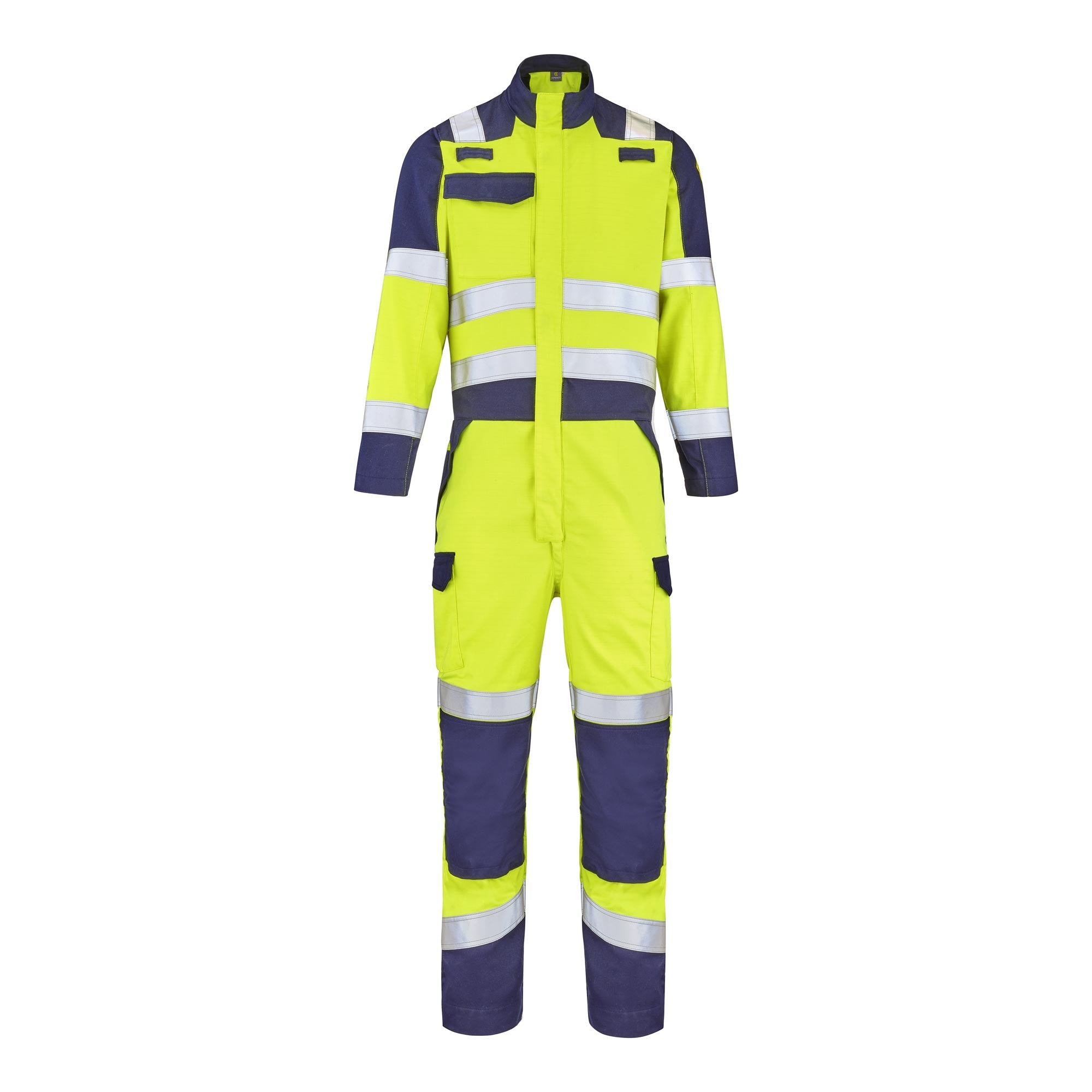 Combinaison 1 zip MEDUSA Jaune Fluo / Bleu Marine Multirisques de la marque Cepovett Safety - Photo face