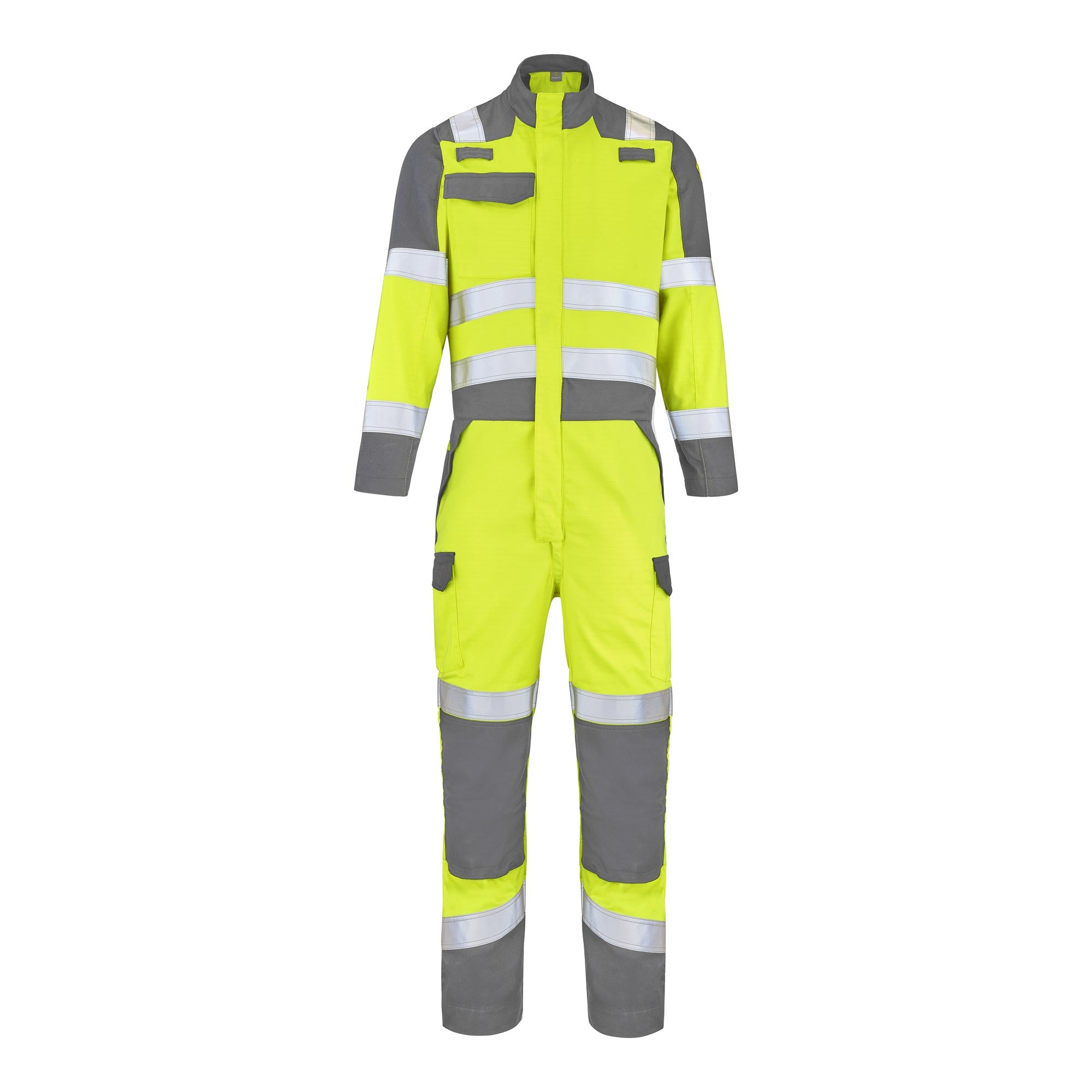 Combinaison 1 zip MEDUSA Jaune Fluo / Gris Acier Multirisques de la marque Cepovett Safety - Photo face