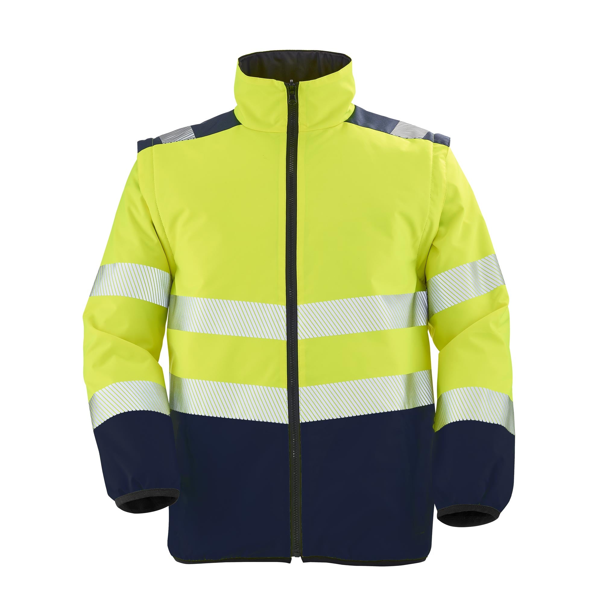 Blouson MORVAN Jaune Fluo / Bleu Marine Haute Visibilité de la marque Cepovett Safety - Photo face