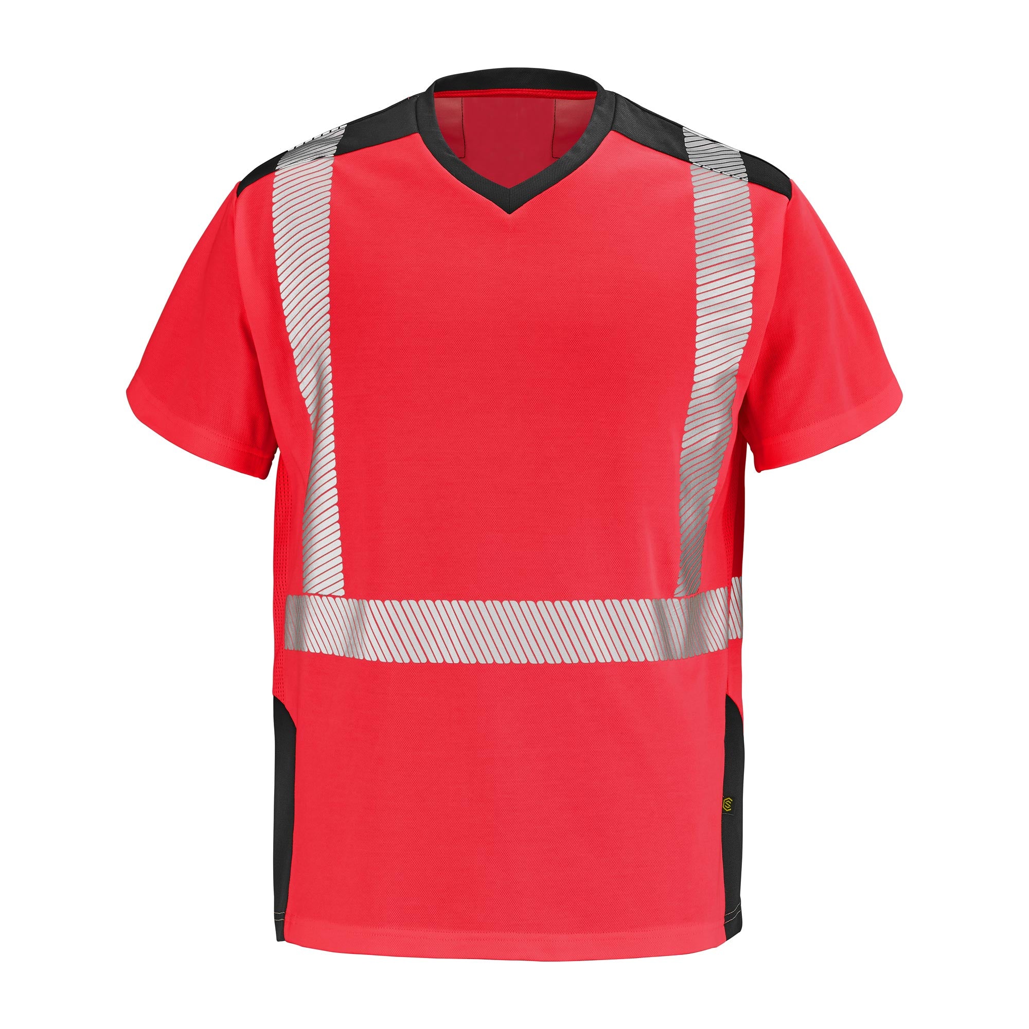 Tee-shirt SIROCCO Rouge Fluo / Noir Haute Visibilité de la marque Cepovett Safety - Photo face