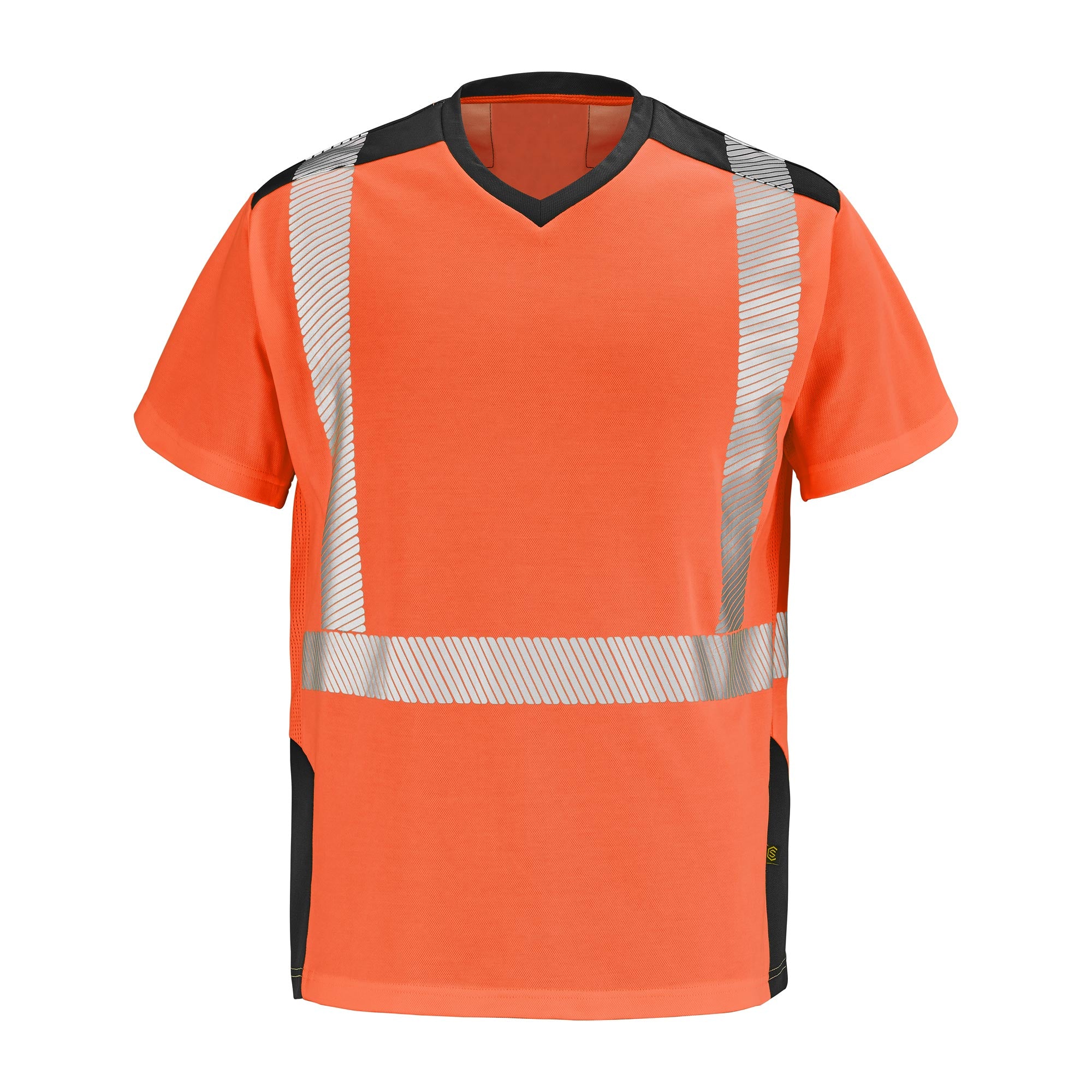 Tee-shirt SIROCCO Orange Fluo / Noir Haute Visibilité de la marque Cepovett Safety - Photo face