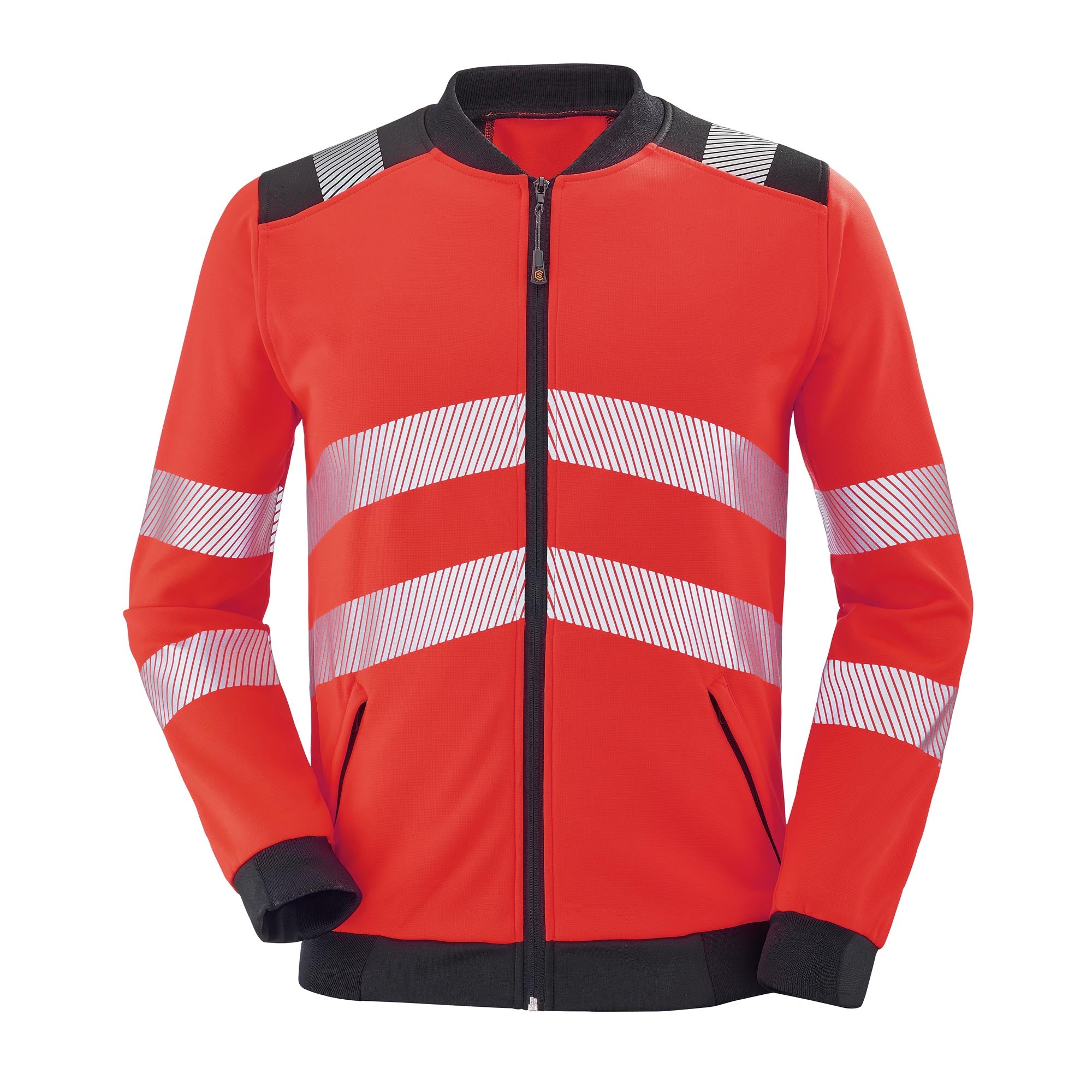 Sweat zippé VALLOUISE Rouge Fluo / Noir Haute Visibilité de la marque Cepovett Safety - Photo face
