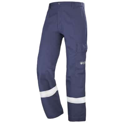Blue work pants cepovett safety with retro-reflective stripes ACCESS