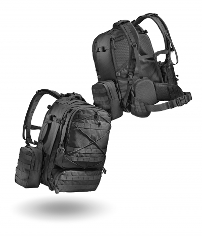 Produktvisualisierung Kampftasche 45L schwarz zwei Taschen
